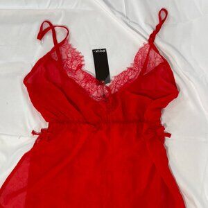 Red Chiffon teddy romper lingerie NWT